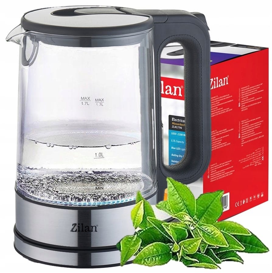 CZAJNIK-ELEKTRYCZNY-SZKLO-LED-1-7L-2200W.jpg هيتر كهربائي زجاج 1.7 لتر، زيلان - Image 1