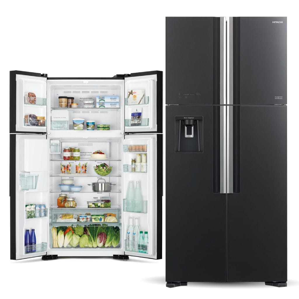 R-W800PJ7GGR.jpg ثلاجة هيتاشي 4 ابواب سلفر زجاج مع كولر - Image 1